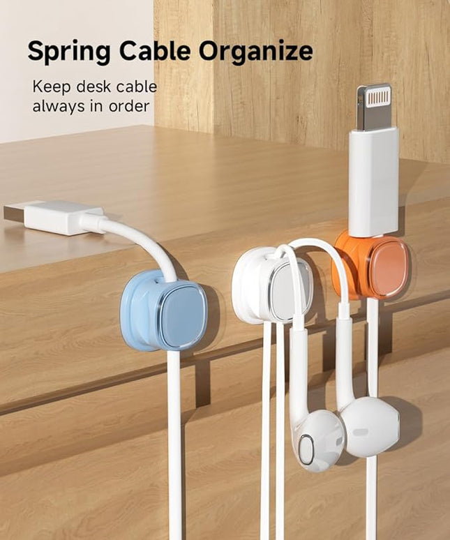 9 Pack Cord Organizer, Spring Cable Management, Adhesive Cute Cable Holder Clips, Phone Charger Wire Keeper for Desk Nightstand Car Office (9-Pack White_Orange_Blue)