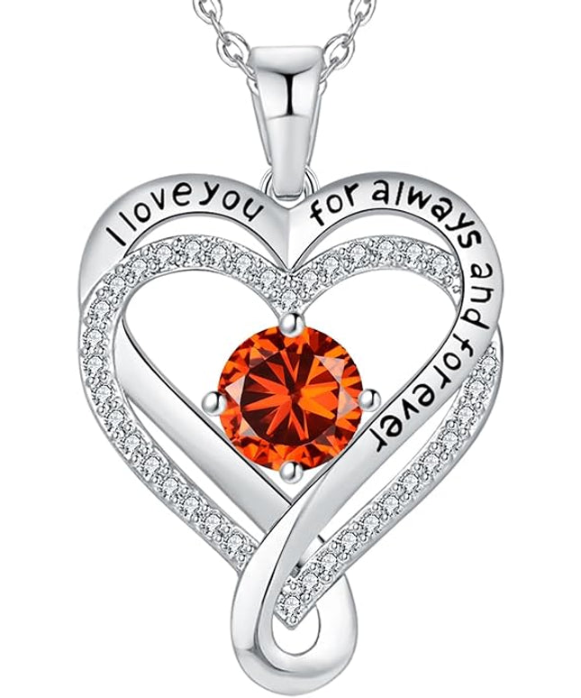 Jewelry for Women Wife Infinity Heart Birthstone I Love You Necklace S925 Anniversary Women Necklaces for Her Wife Birthday Gift Ideas, Birthday Present for Girlfriend Mom Daughter Sterling Silver