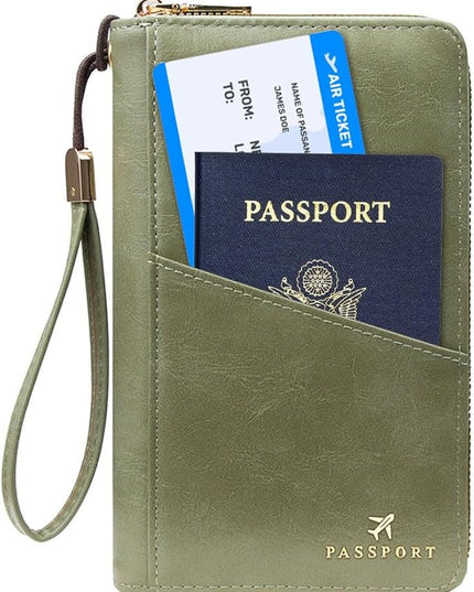 Passport Holder for Travel Women and Men RFID Passport Holder with Card Slots Holder Passport Case Passport cover Passport Wallet Travel Essentials and Accessories (Zipper, ZN-Olive Zipper)