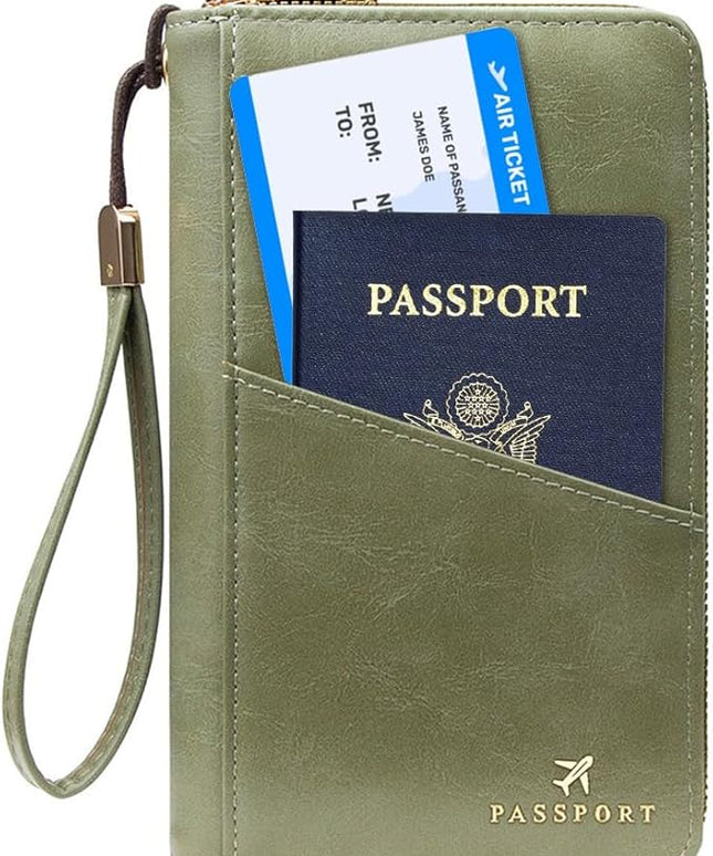 Passport Holder for Travel Women and Men RFID Passport Holder with Card Slots Holder Passport Case Passport cover Passport Wallet Travel Essentials and Accessories (Zipper, ZN-Olive Zipper)