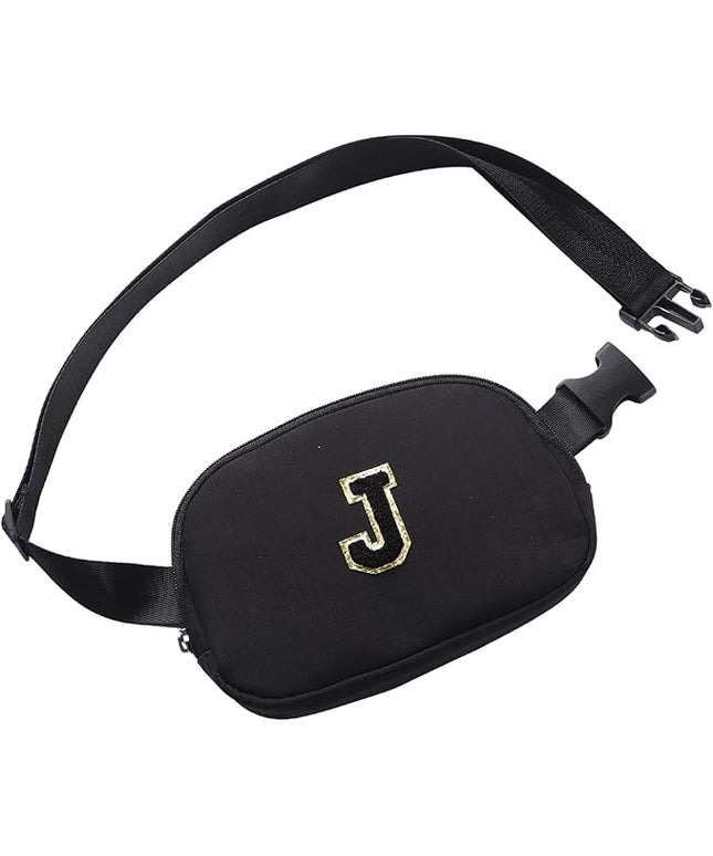 Glratn Initial Letter Belt Bag Crossbody Bags Fanny Pack For Girls，Birthday Gifts for 6 7 8 9 10 11 12 13 14 15 Year Old Girls,Purse for Kids,Cute Teen Trendy Stuff Travel Essentials.（Black-J）