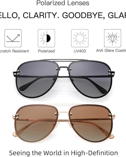 Trendy Oversized Aviator Sunglasses Womens, Retro Cute Big Shades Women's Fashion Sun Glasses UV Protection VF2203