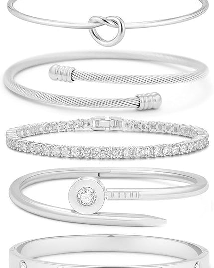 18 K Gold Plated Love Bangle Bracelet Stack Cuff Jewelry for Women Jewelry Set for Women Gift with Box