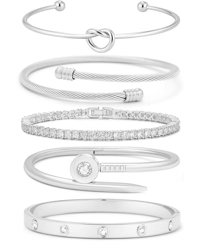 18 K Gold Plated Love Bangle Bracelet Stack Cuff Jewelry for Women Jewelry Set for Women Gift with Box