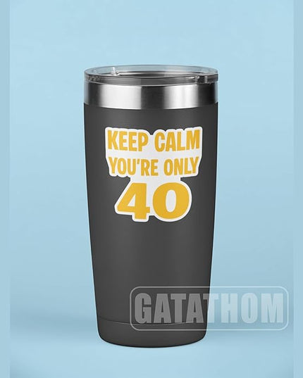 (3Pcs) Funny 40th Birthday Stickers –Keep Calm You are Only 40 - Cheers to 40 Years Sticker Waterproof Vinyl Decals for Forty Birthday Gifts, Water Bottles, Scrapbooks, Journals, 3 x 2.7 inch
