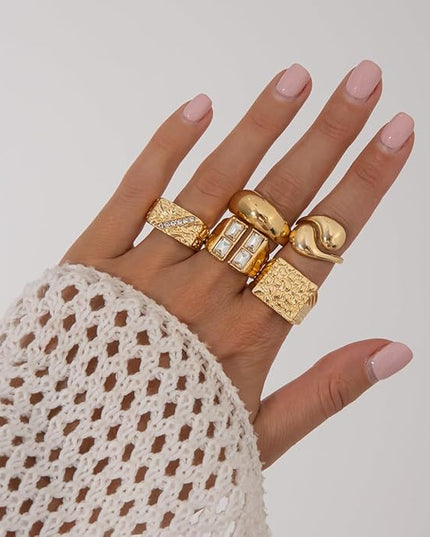 Rings for Women Adjustable Chunky Rings Set Vintage Wide Colorful Flower Stackable Ring for Women Thick Statement Ring Chunky Jewlery
