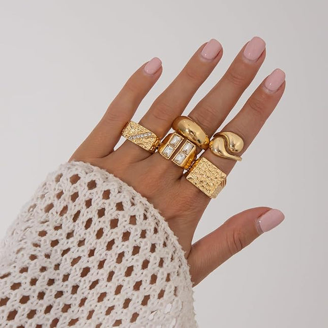 Rings for Women Adjustable Chunky Rings Set Vintage Wide Colorful Flower Stackable Ring for Women Thick Statement Ring Chunky Jewlery