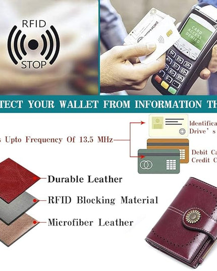 SENDEFN Small Womens Wallet Leather Bifold Card Holder RFID Blocking with Zipper Coin Pocket