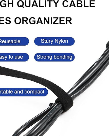 100PCS Reusable Cable Ties, 8 Inches Adjustable Cord Straps, Wire Organizer, Cord Wrap Hook Loop Cable Management, Multi Purpose Cable Management Ties for Home, Office & Data Centers Black