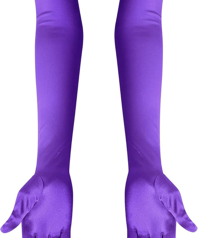 Lansian Long Opera Party Gloves for Women 1920s 20s Satin Gloves Costumes Elbow Length Bridal Evening Dress, 21 inches