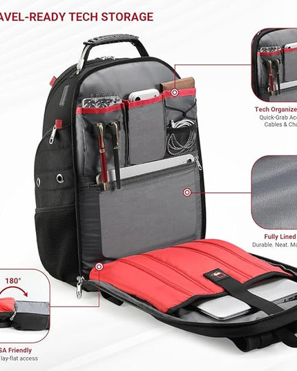 star cloud 17 Inch Travel Laptop Backpack,Business Tech Backpack with USB & Type-C Charging Port,180°TSA Friendly Travel College Work Backpack with Multiple Organizer Pockets for Men