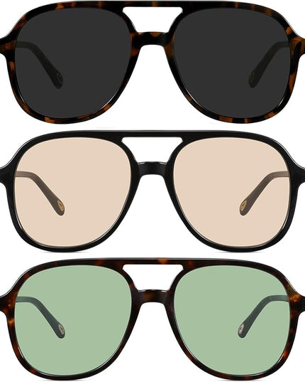 MEETSUN Retro Oversized Aviator Sunglasses for Women Men Trendy 70s 80s Vintage Square Aviators 3 Pack UV400