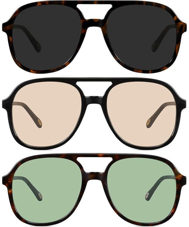 MEETSUN Retro Oversized Aviator Sunglasses for Women Men Trendy 70s 80s Vintage Square Aviators 3 Pack UV400