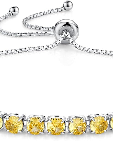 SUNFEEL Birthstone Bracelet Jewelry for Women Sterling Silver with Gold Plated Tennis Bracelet Classic Bolo Adjustable Chain Anniversary Birthday Gifts for Women Mom Wife Her