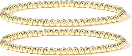 Elegance 11 designs 14K Gold Plated Bead Ball Bracelet Stretchable Elastic Gold Beaded Bracelets for Women
