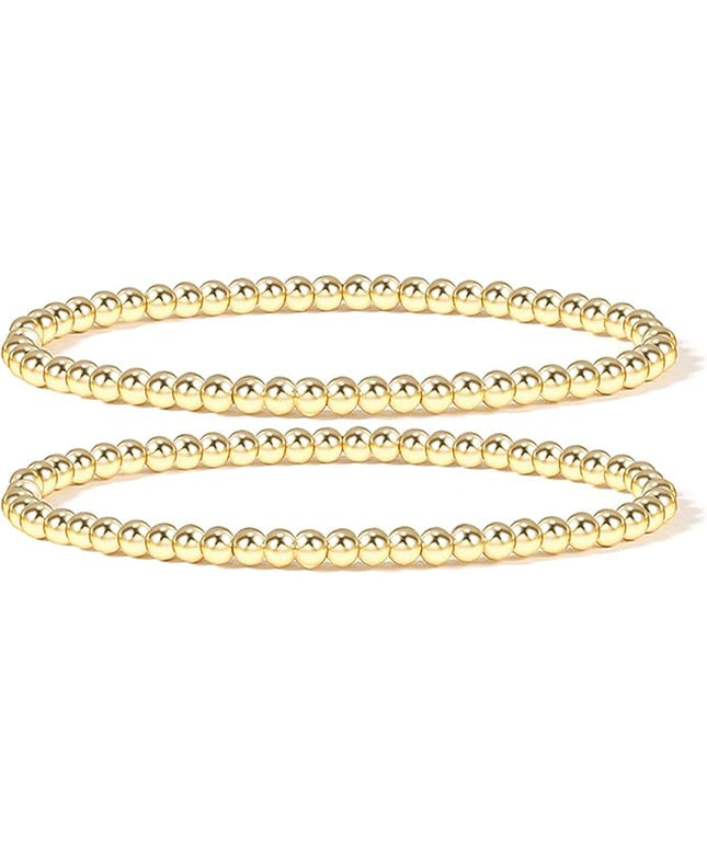 Elegance 11 designs 14K Gold Plated Bead Ball Bracelet Stretchable Elastic Gold Beaded Bracelets for Women