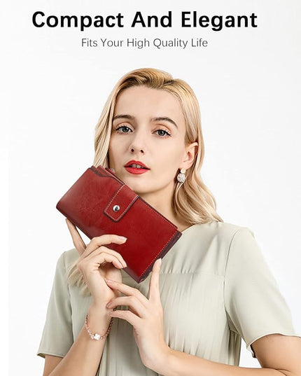 BOSTANTEN Womens Leather Wallets RFID Blocking Large Capacity Credit Card Holder Phone Clutch Rose Red