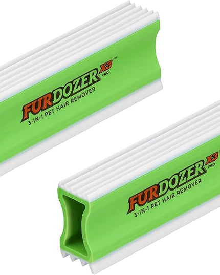 FurDozer Pet Hair Remover & Auto Detailing Tools - Cat & Dog Hair Remover for Carpets, Car Interiors, Couches, Bedding, & Pet Furniture (Green, (2 Pack) - X3 PRO)