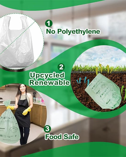 100% Certified Home Compostable Trash Bags, 55 Gallon, 60 Count, 1.5 Mils Extra Thick 38 x 56 Inches, 208 Liter, Compostable Liners, ASTM D6400 EN 13432 US BPI & OK Compost Home Certified
