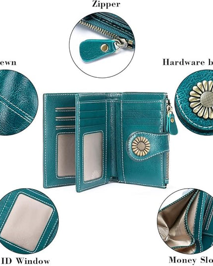 SENDEFN Small Womens Wallet Leather Bifold Card Holder RFID Blocking with Zipper Coin Pocket