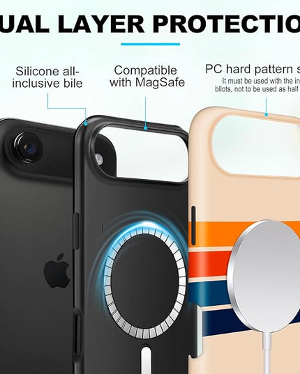 Magnetic for iPhone 17 Air Case Cute Stripes Phone Case, Shockproof Slim TPU and Hard PC Protective Phone Cover Compatible with MagSafe Designed for Women Girls,