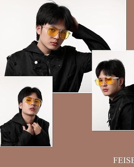 FEISEDY Retro Square Aviator Sunglasses Women Men 70s Vintage Trendy Plastic Frame Sun Glasses B2835