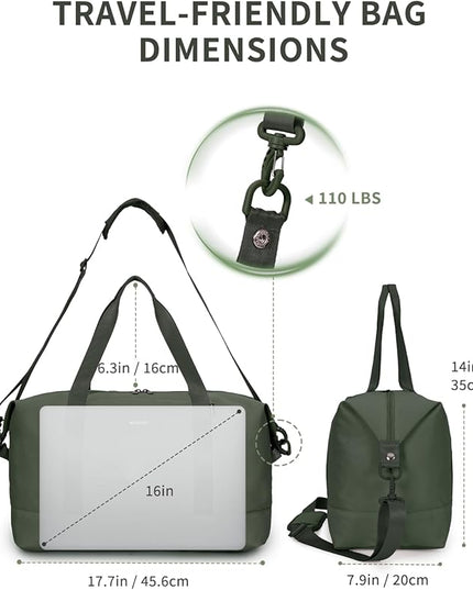 ECOHUB Travel Duffel Bag Water Resistant Weekender Bag Carry On Bags for Women Sport Gym Bags for Men Hospital Bag for Labor and Delivery Overnight Bag Luggage Bag with Trolley Sleeve 30L Army Green