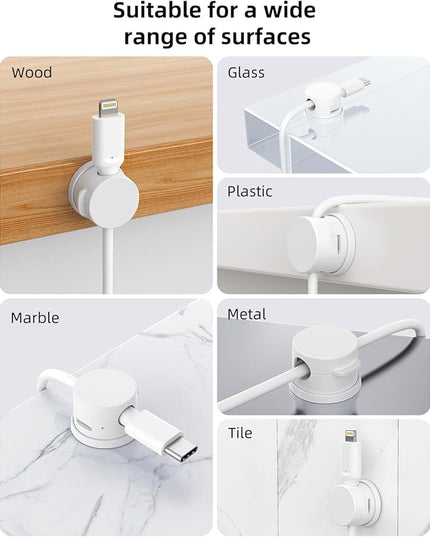 Swiveling Cord Holder, Magnetic Cord Organizer, Inchor Cable Organizer for Desk, 6 Pack Cable Clips for Nightstand, Adhesive Cable Holder Cable Management Clips for Car Home Office (White)