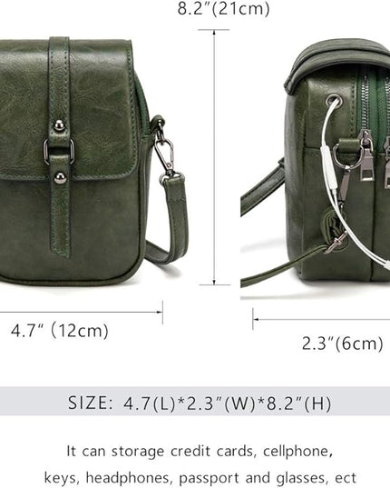 myfriday Vintage Crossbody Phone Bag for Women, Small PU Leather Shoulder Purse and Handbag with Tassel&Rivet Decoration