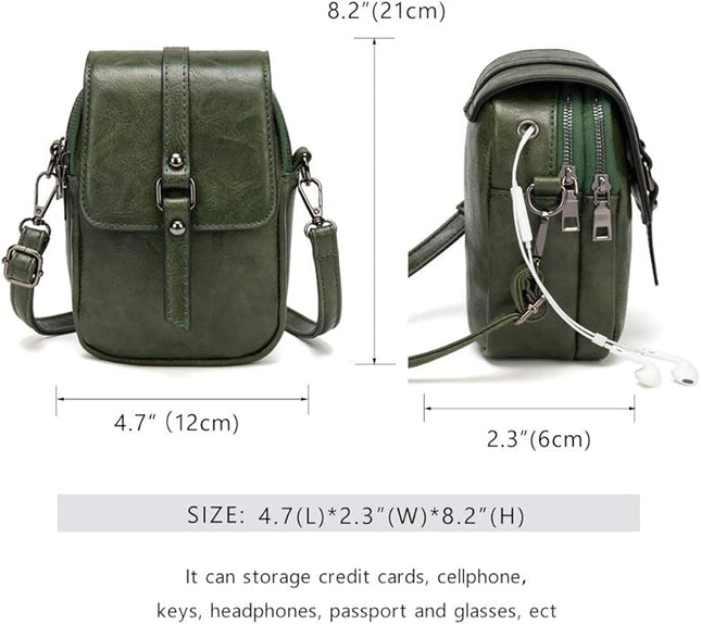 myfriday Vintage Crossbody Phone Bag for Women, Small PU Leather Shoulder Purse and Handbag with Tassel&Rivet Decoration