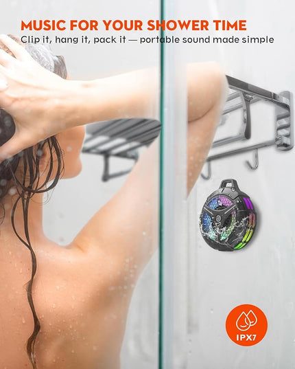 Bluetooth Shower Speaker, Suction Cup, Small Portable Wireless IPX7 Waterproof Outdoor Speakers, 15W Loud Stereo Sound Deep Bass, TWS Pairs, 6 Mode RGB Lights, All Ages Gift for Christmas
