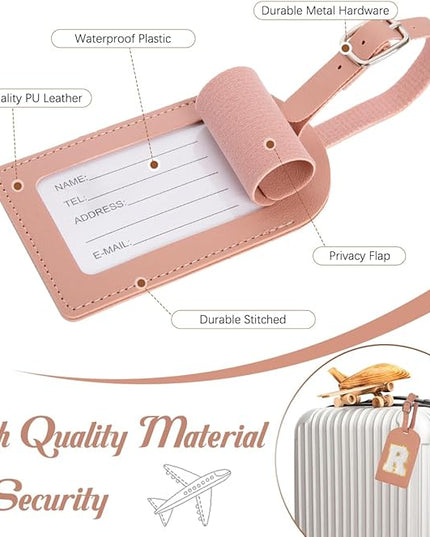 Initial Passport Cover Holder and Luggage tag Set,PU Leather Passport Case Travel Suitcase Tag with Letter Patch, Personalized Travel Luggage Accessories Gifts for Women Grils Teenage Pink Letter K