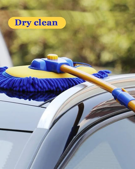 Car Wash Brush with Long Handle, Microfiber Towels Car Wash Kit Cleaning Supplies, Car Wash Mop Mitt with 2 Replacement Head , Extension Pole Car Brush Cleaning Kit for Cars Trucks(Blue)