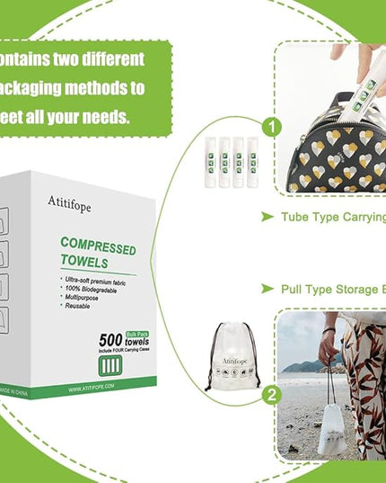 Compressed Towel Camping Hiking Travel Reusable Clean Towels Coin Tissues Bulk Pack 500Count