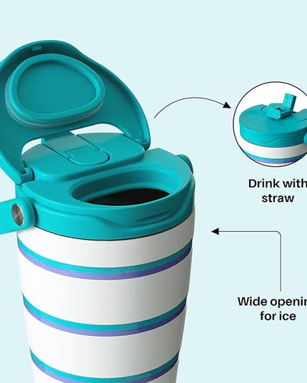 BOTTLE BOTTLE Insulated Tumbler with Handle & Straw Lid, 30oz Stainless Steel Leak-Proof Water Bottle for Hot & Cold Drinks, Add Ice Without Unscrewing, BPA-Free for Travel, Sports, Office(Stripe)