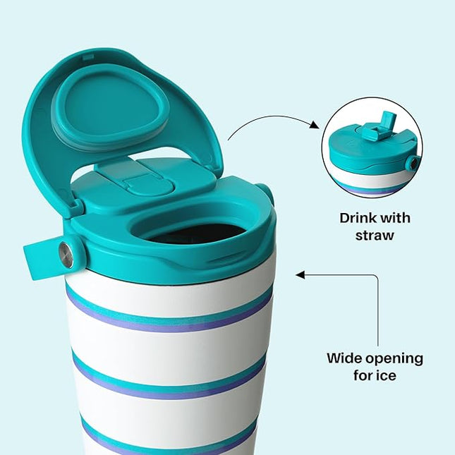 BOTTLE BOTTLE Insulated Tumbler with Handle & Straw Lid, 30oz Stainless Steel Leak-Proof Water Bottle for Hot & Cold Drinks, Add Ice Without Unscrewing, BPA-Free for Travel, Sports, Office(Stripe)
