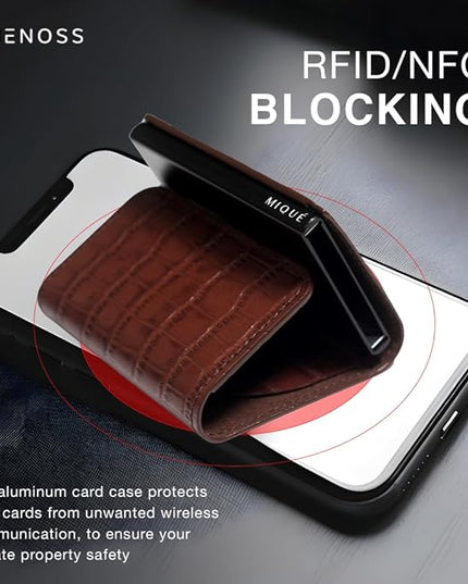 Jenoss Smart Wallet For Men: Full Grain Leather, Handcrafted, Slide Metal Pop Up Case, Slim RFID Blocking Credit Card Holder, Minimalist, Compact, 6-8 Cards Organizers, Front Pocket, Clip (Burgandy)