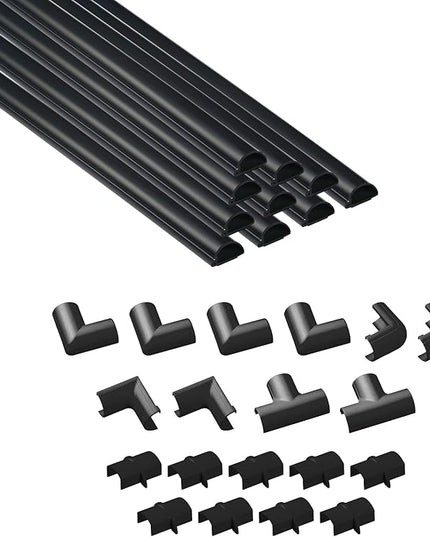 D-Line 157in Cord Hider Kit, Patented Cable Cover, Hide Wires on Wall, Channel for TV Mount Cords, Raceway Wire Hiders, Paintable, Adhesive, Half Round, 10x 0.78in W x 0.39in H x 15.7in L, Black