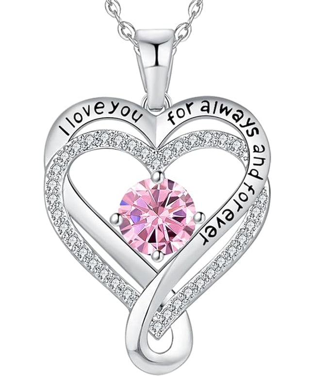 Jewelry for Women Wife Infinity Heart Birthstone I Love You Necklace S925 Anniversary Women Necklaces for Her Wife Birthday Gift Ideas, Birthday Present for Girlfriend Mom Daughter Sterling Silver