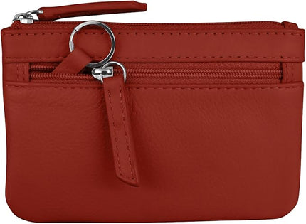 ili New York Mini Leather Coin Purse, Compact Design with Key Ring and RFID Protection for Women and Men in Vibrant Colors, Red
