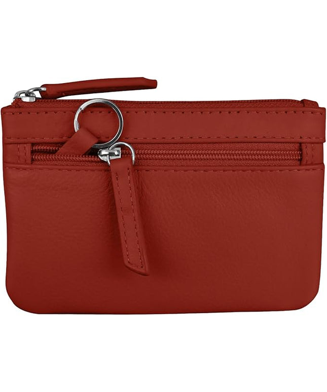 ili New York Mini Leather Coin Purse, Compact Design with Key Ring and RFID Protection for Women and Men in Vibrant Colors, Red