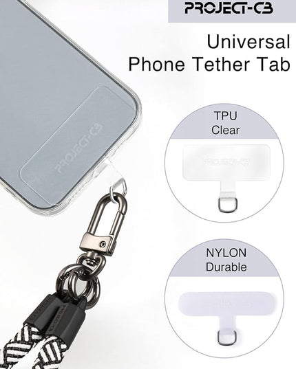 project-cb Phone Tether Tab 2 Pack,Universal Phone Lanyard Patch Without Adhesive,Phone Strap Replacement Part for Cell Phone (White&Clear)