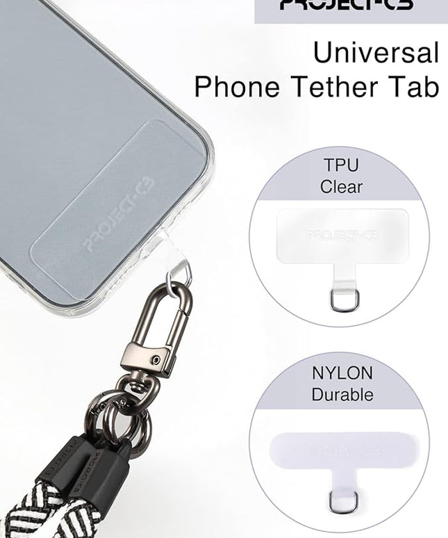 project-cb Phone Tether Tab 2 Pack,Universal Phone Lanyard Patch Without Adhesive,Phone Strap Replacement Part for Cell Phone (White&Clear)