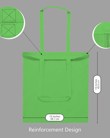 TOPDesign 6-Pack Economical 16"x15" Lime Green Cotton Tote Bag, Lightweight Medium Reusable Grocery Shopping Cloth Bags, Suitable for DIY, Advertising, Promotion, Gift, Activity