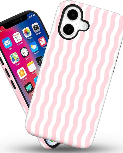 Magnetic for iPhone 17 Case Cute Wavy Stripes Phone Case, Shockproof Slim TPU and Hard PC Protective Phone Cover Compatible with MagSafe Designed for Women Girls, Pink