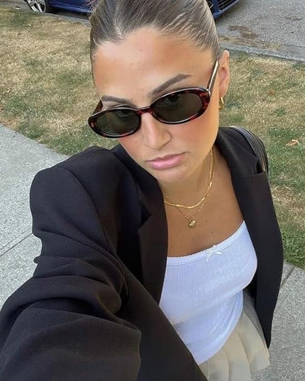 90s Sunglasses for Women Men Retro Small Oval Sunglasses