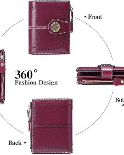 SENDEFN Small Womens Wallet Leather Bifold Card Holder RFID Blocking with Zipper Coin Pocket