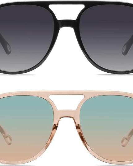 YDAOWKN Retro Square Aviator Sunglasses for Womens Mens Vintage 70s Double Bridge Sun Glasses