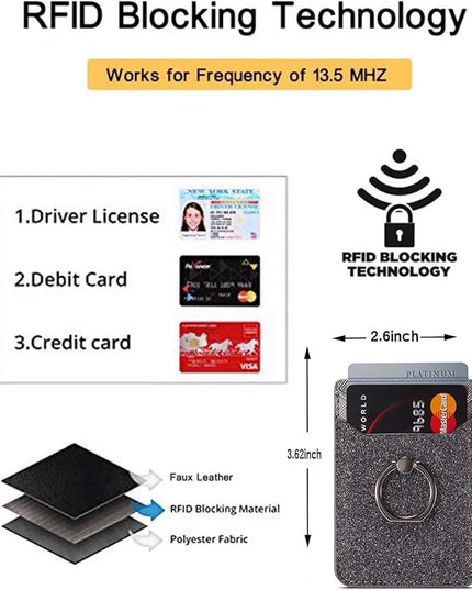 BIAJIYA Phone Card Holder RFID Leather Wallet Credit Adhesive Cell Case Stick-on Card Holder for Women and Men Back of Phone for Most of Smartphones