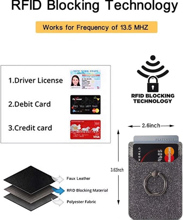 BIAJIYA Phone Card Holder RFID Leather Wallet Credit Adhesive Cell Case Stick-on Card Holder for Women and Men Back of Phone for Most of Smartphones